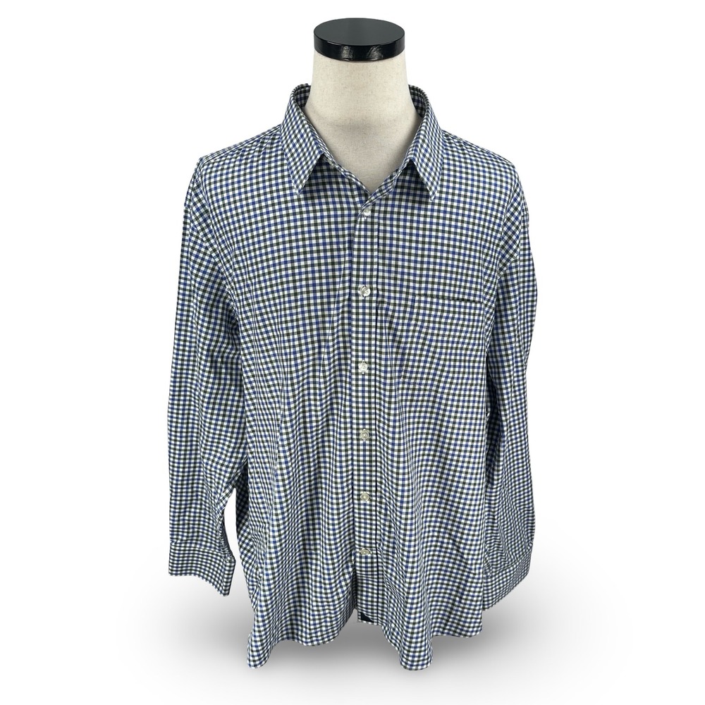 UNTUCKit Mens XXXLC Gingham Button Up Shirt Blue Green Cotton Long Sleeve